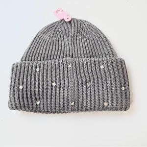Kate Spade New York- heather grey sequined embellished ribbed beanie